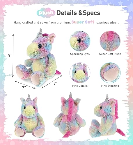 Miniatura 3 de DolliBu Animal de peluche de unicornio – Unicornio arcoíris sentado suave y abrazable, adorable juguete de peluche de unicornio para jugar, bonitos
