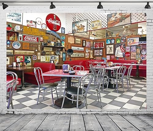 Miniatura 3 de BELECO Telón de fondo retro de tela de 10 x 8 pies para restaurante clásico de los años 50, tienda de refrescos, hora de comida, comedor local con
