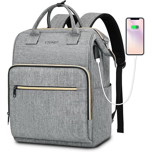 Laptop Backpack for Women Men, Travel Backpack Purse for 15.6 Inch Laptop with RFID Pocket USB Charging Port, College School Backpack Bookbag Water Resistant Carry on Bag for Office/Teacher/Work, Grey