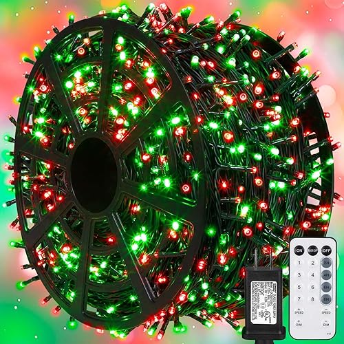 Miniatura 10 de Weillsnow Guirnalda de luces LED de Navidad de 328 pies con control remoto y temporizador, 8 modos de iluminación, luces parpadeantes, luces de