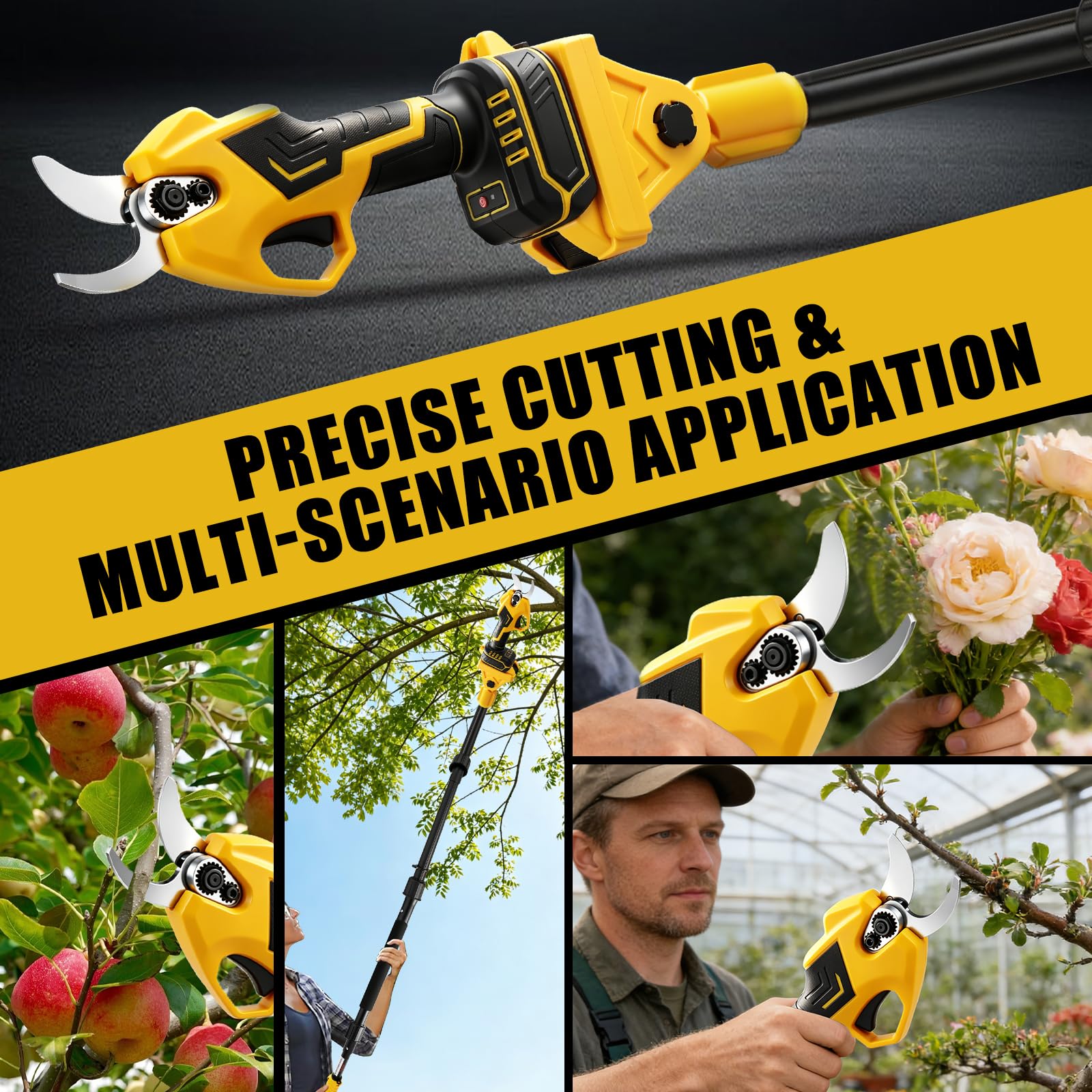 8 Pollici Motosega a Batteria Telescopica & 28 mm Forbici Potatura a Batteria Compatibile con Dewalt 18 V, 20 V, 4-in-1 Kit Motosega e Forbici, Portata Massima Fino a 4,5 m