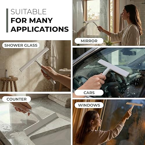 Miniatura 6 de GÜTEWERK Escobilla de ducha para puertas de vidrio, escobilla de silicona para ventanas, baño y limpieza de vidrio, color blanco, 9 pulgadas