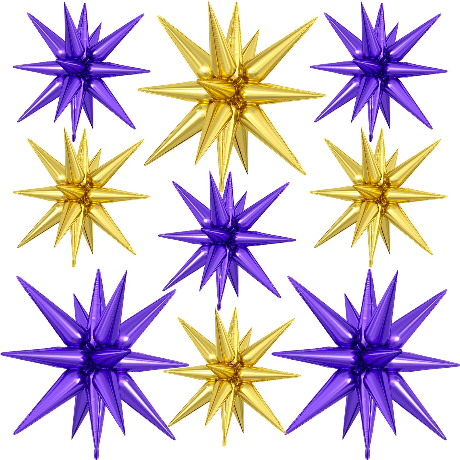 9Pcs Purple and Gold Star Balloons, Large Explosion Foil Balloons, Metallic Mylar Spike Balloon for Graduation Birthday Anniversary Wedding Disco Party Supplies, 3 Pcs 27Inch & 6 Pcs 22Inch — image 1
