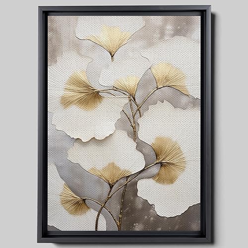 Original Ginkgo biloba Print On Canvas, Modern Textured Gold Wall Art, Abstract Gold Leaves Print, Living room Wall Decor, Home Decor, Arts