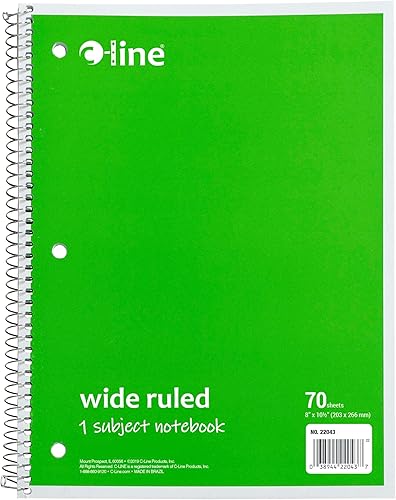 C-Line Cuaderno de 1 materia, 8 x 10-12 pulgadas, rayas anchas, verde, 70 hojas