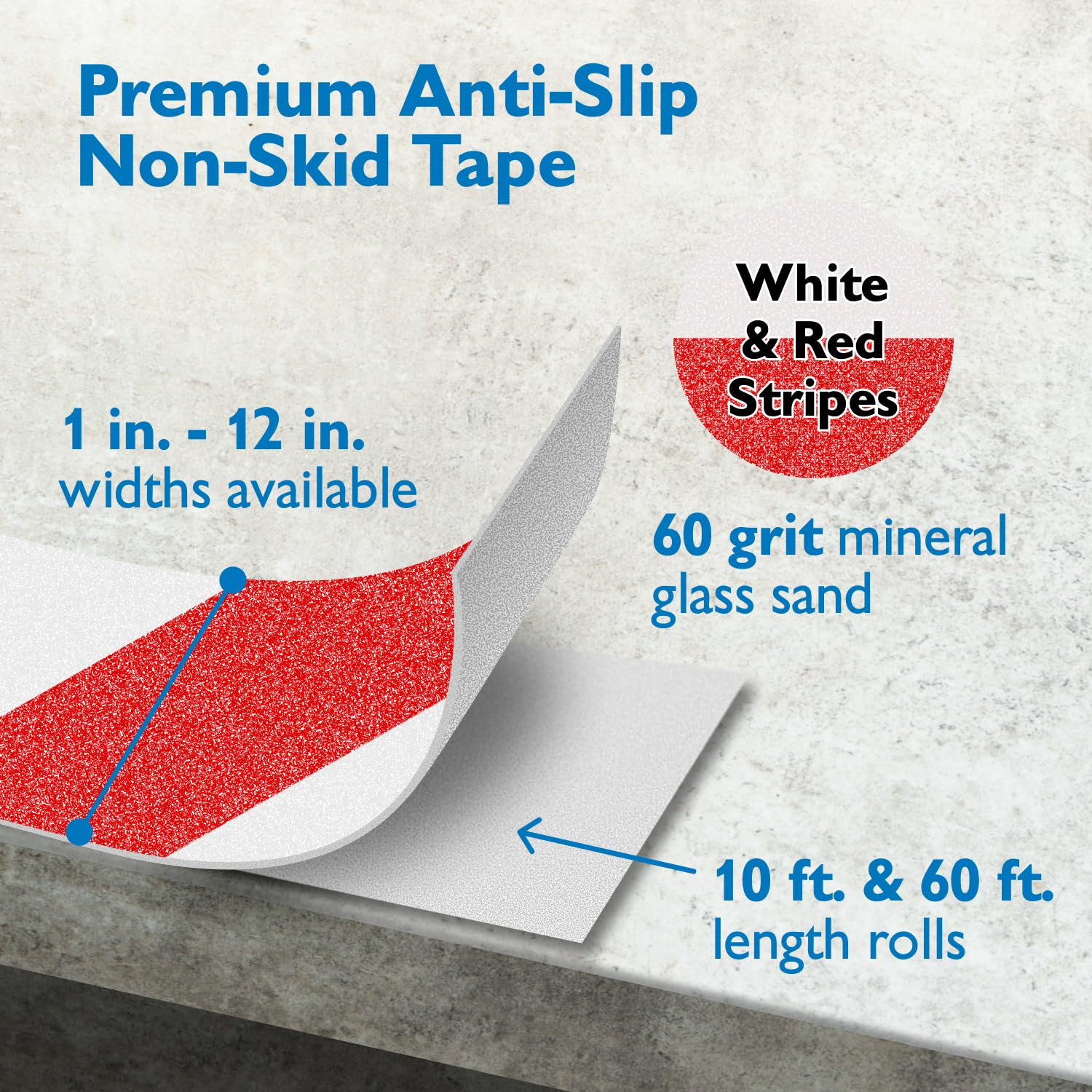 FindTape AST-35 Cinta antideslizante premium [Hazard Stripe, grano 60]: 12 in. x 60 ft. (Rayas blancas y rojas)