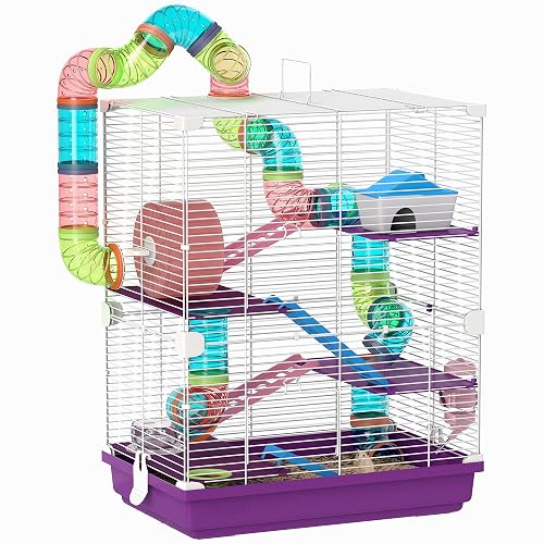 PawHut Jaula para hámster de 5 Niveles, transportable para jerbos Púrpura