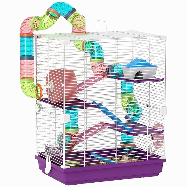 PawHut Jaula para hámster de 5 Niveles, transportable para jerbos Púrpura
