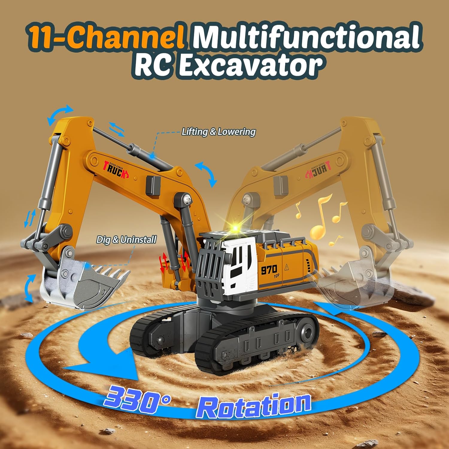 Mini RC Construction Vehicles, 1:64 Remote Control Excavator & Dump Truck, 2.4GHz Small Desktop Toys with Lights Sound & Variable Speed, Includes Traffic Signs & Play Mat, Gift for Adults Kids
