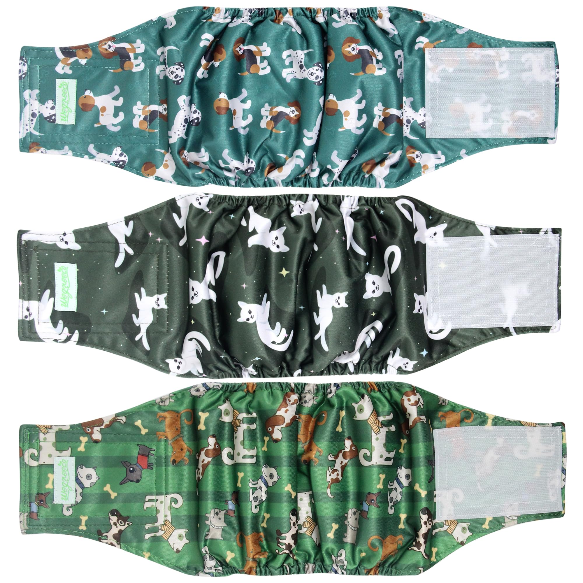 wegreeco Washable Male Dog Diapers (Pack of 3) - Washable Male Dog Belly Wrap (Spotty Dog, White Cat, M)