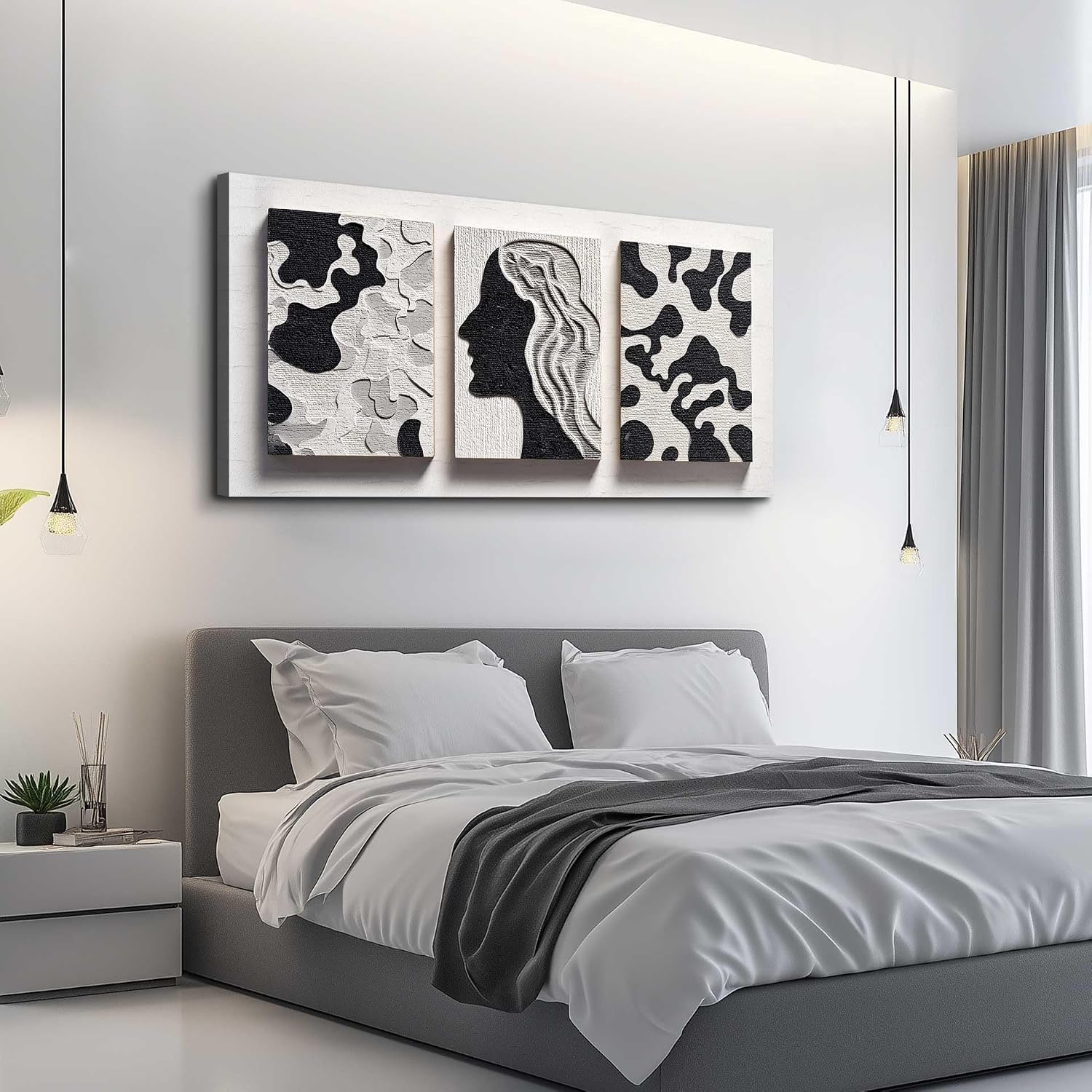 Framed Black and White Modern Abstract Wall Art for Living Room, 20"x40"