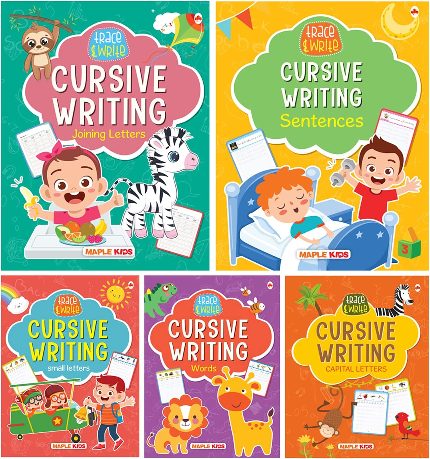 Cursive Writing Books (Set of 5 Books) (Handwriting Practice Books) - Small Letters, Capital Letters, Joining Letters, Sentences, Words for Age 3-7