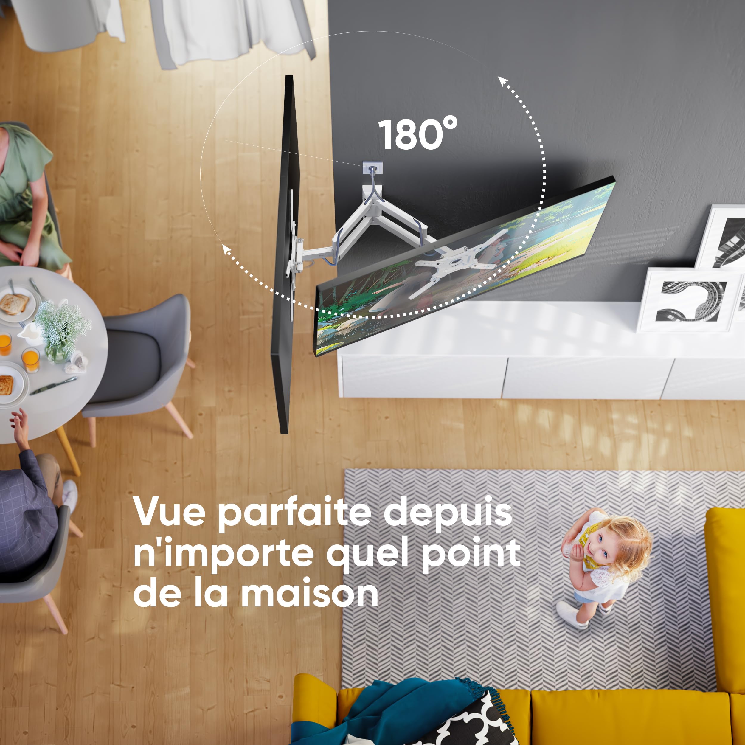 ONKRON Support Mural TV pour 32-65 Pouces Poids de 35 kg, Bras Television Mural VESA 100x100-400x400, Support TV Mural Orientable, Fixation Tele Murale Inclinable, Accroche Tele Pivotant Blanc M4-W