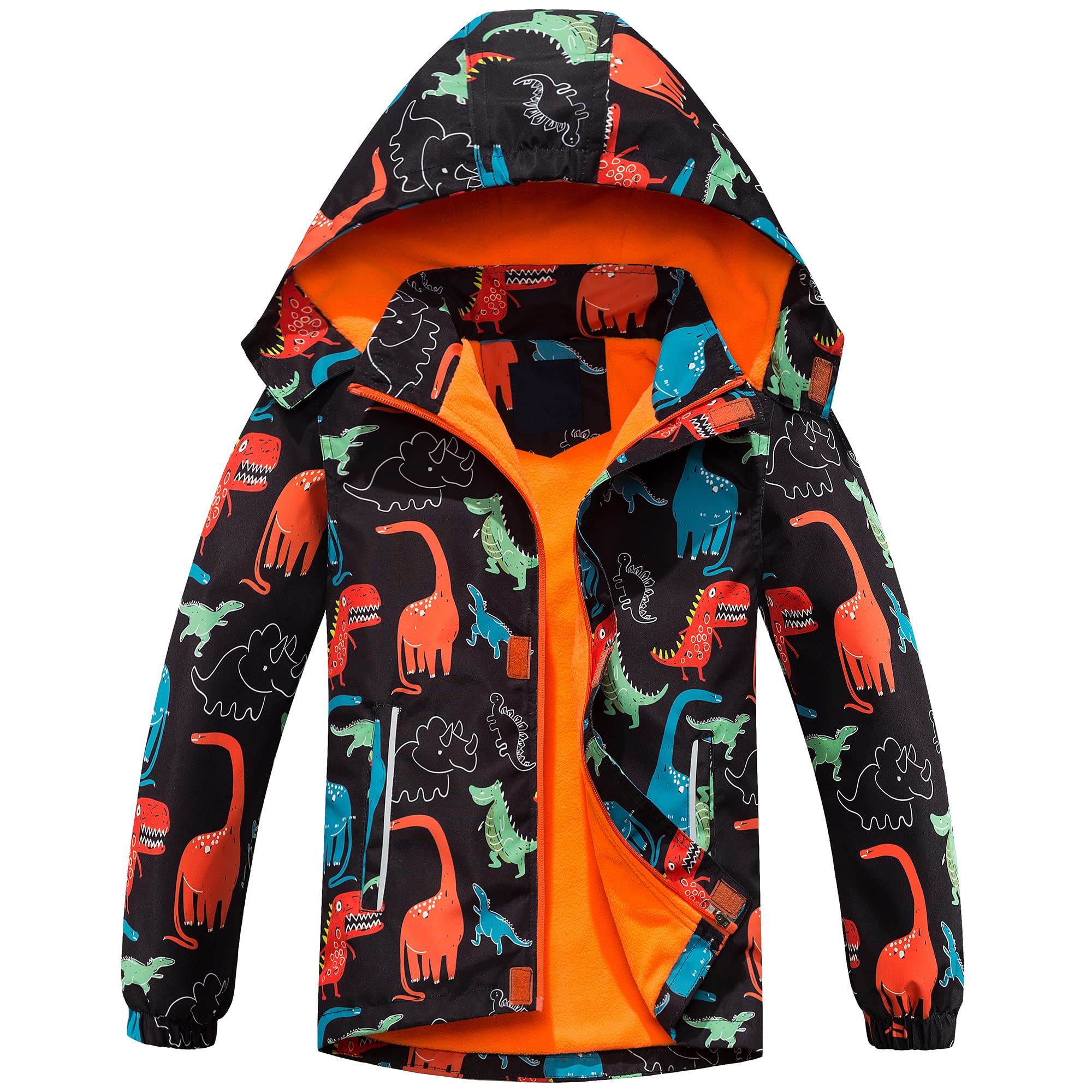 Fewlby Manteaux Imperméables Garçon, Blouson Imperméable pour Enfants Veste de Pluie à Capuche Coupe Vent Veste de Pluie Légère Imprimée Printemps Automne, 5-6 Ans