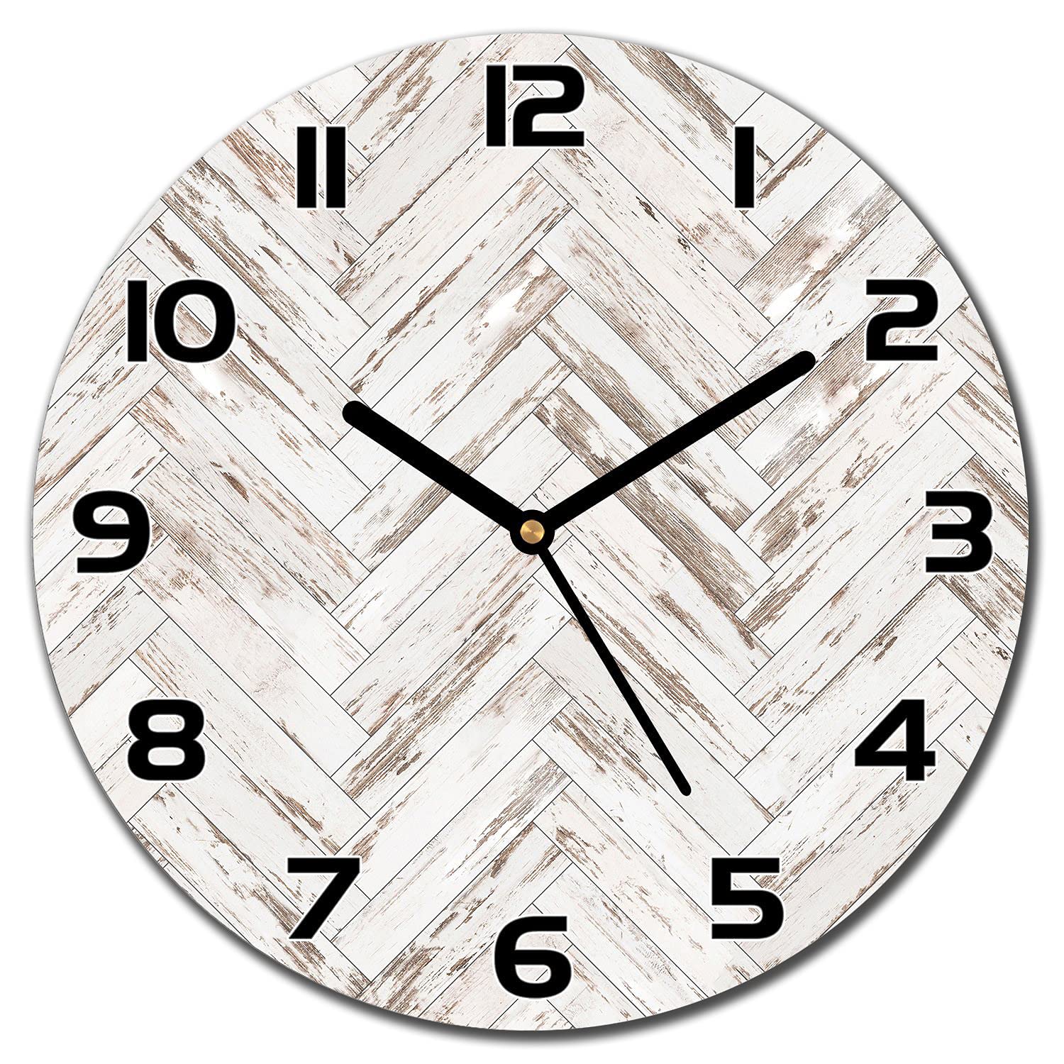 Horloge en verre 30 cm Coloray aspect bois vintage chevron pour salon