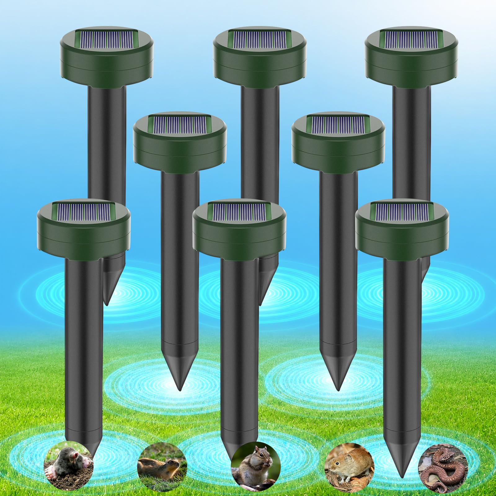 Repellente Ultrasuoni per Topi, 8 Pezzi Dissuasori per Talpe, Ultrasuoni per Topi da Esterno, Ip65 Impermeabile, Dissuasori per Topis, Anti Talpe da Giardino Ultrasuoni