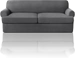 T Cushion Sofa Slipcover 3 Pieces Sofa Covers for T Cushion Sofa Soft Couch Cover Sofa Slip Covers Furniture Covers with 2 Individual T Cushion Shape Seat Covers Machine Washable, Grey
