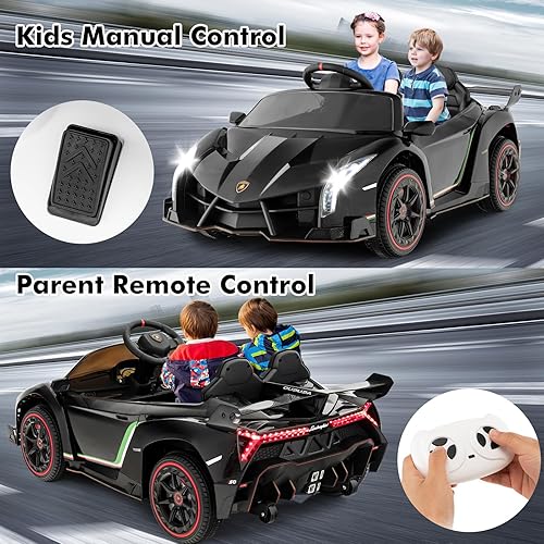 Miniatura 7 de INFANS Vehículo eléctrico Lamborghini Veneno de 2 plazas para niños, 12 V 4 WD, con puertas hidráulicas, modo mecedor, velocidades ajustables,