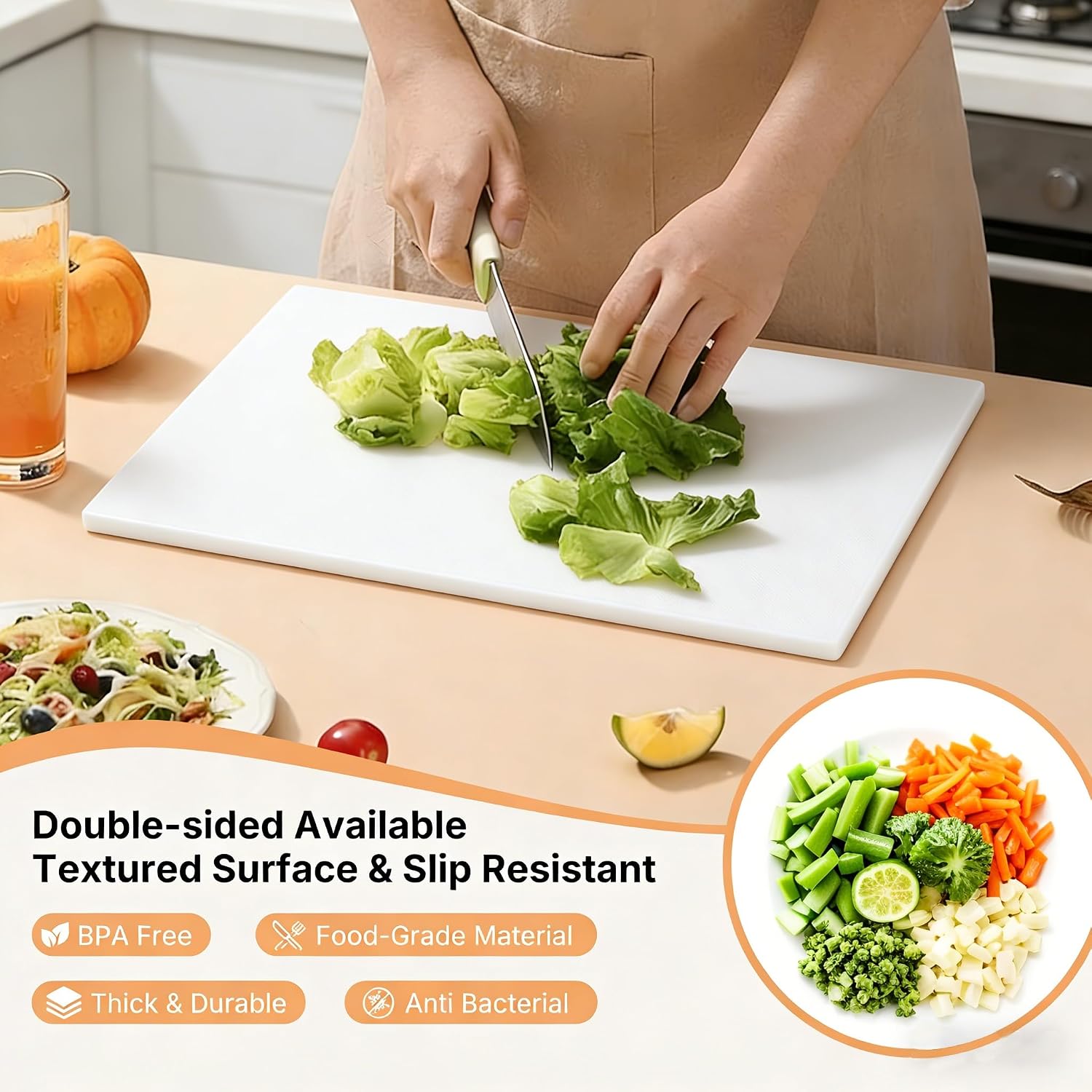 CLIVIA Commercial Grade Cutting Board for Kitchens,Cutting Board Set,Plastic Chopping Board,16 x 12 x 1/2 Inchs,1 PCS White,NSF Certified,for Bread and fruits Vegetable Meat or Cheese