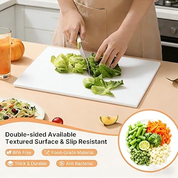 CLIVIA Commercial Grade Cutting Board for Kitchens,Cutting Board Set,Plastic Chopping Board,16 x 12 x 1/2 Inchs,1 PCS White,NSF Certified,for Bread and fruits Vegetable Meat or Cheese