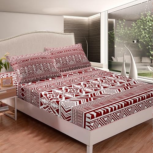 Miniatura 9 de Juego de ropa de cama rústica estilo bohemio, tamaño King, color negro y blanco, diseño azteca a rayas geométricas simples triangulares, para niños,
