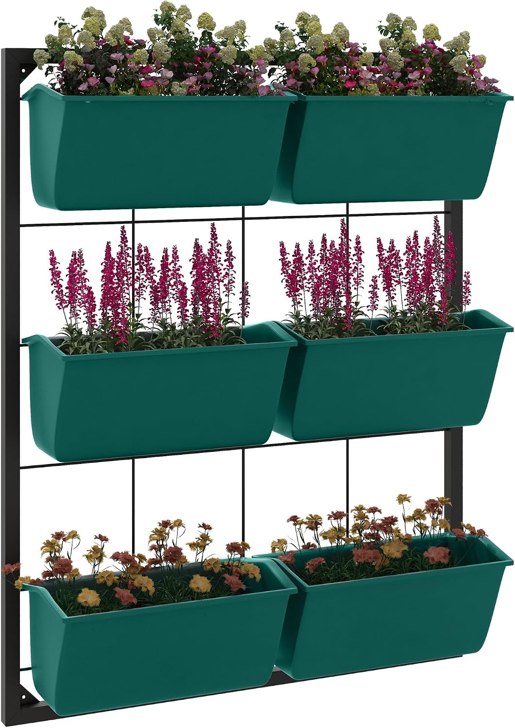 3-Tier Wall Planter, Self-Draining Wall Mounted Planter with 6 Pots for Vegetables, Flowers, Herbs Indoor and Outdoor, Green, 20.5" W x 5.5" D x 26" H