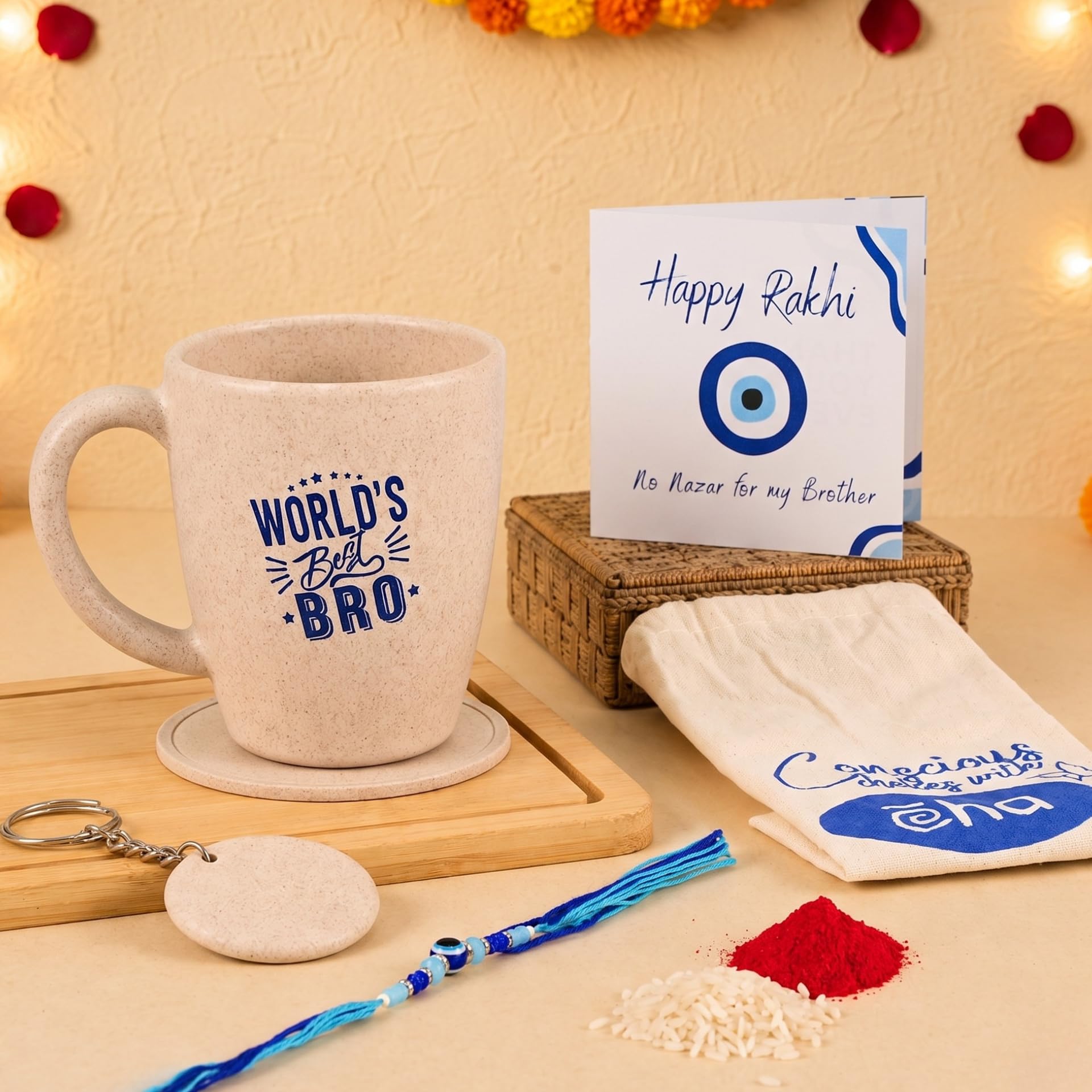 Eha Earth Friendly Rakhi Gift for Brother Made with Rice Husk | Set of 1 | Rakhi Set for Brother | Printed Mug & Rakhi Hamper | Gift for Rakshabandhan discount deal