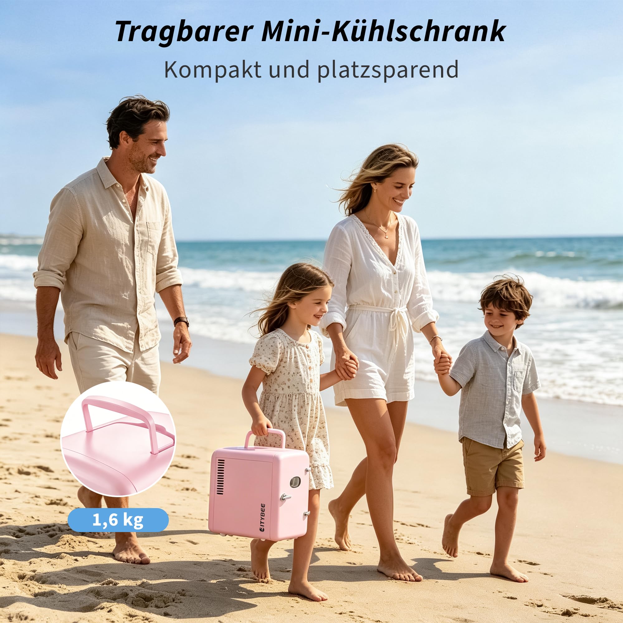 Citybee Mini Kühlschrank 4L mit Kühl- & Heizfunktion 220V AC 12V DC Rosa