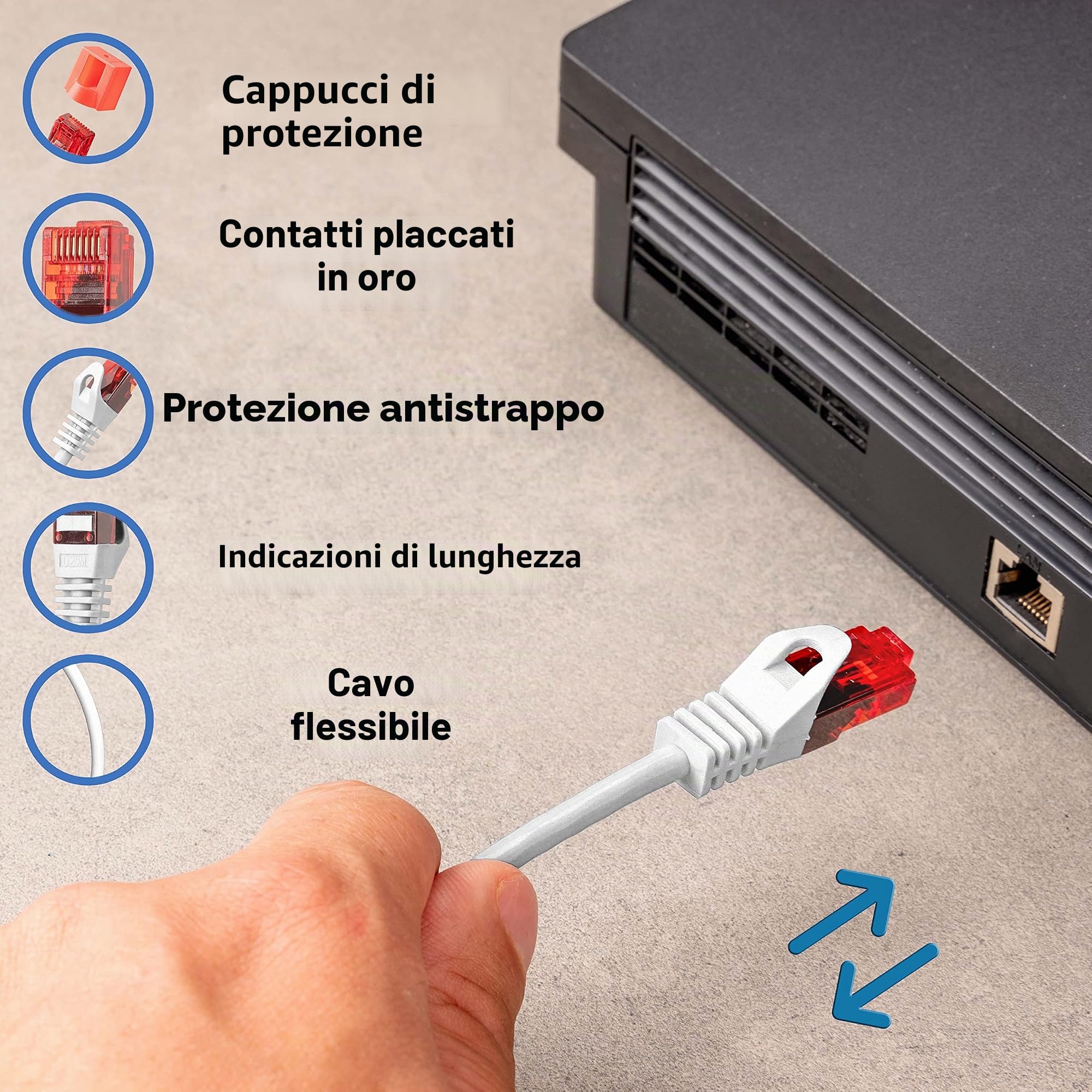 BIGtec Cavo Ethernet Cavo Lan 50m Cavo di Rete RJ45 Cavo Patch bianco 50 Metri Gigabit POE PC Gaming-Cavo Accessori PS5 compatibile PS4 xBox Switch Ethernet Router Smart TV Box NAS