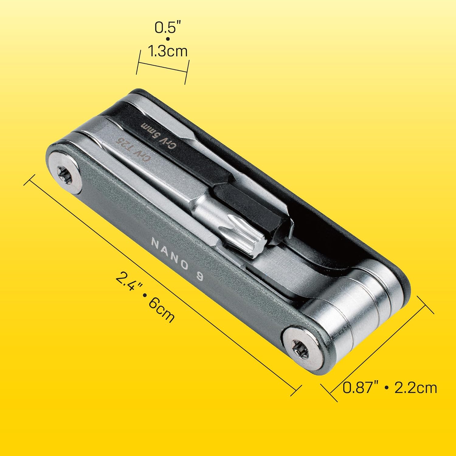 Topeak Nano 9 Multi-Tool – Compact CNC-Machined Bike Repair Tool with 9 Essential Functions, Aluminum-7075 Body, Chrome Vanadium Steel Bits, Lightweight & Pocket-Sized Design