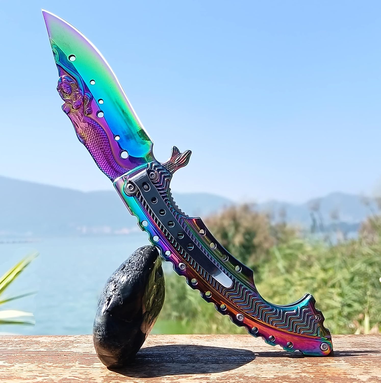 Pocket Knife for Men, Cool Rainbow Folding Knife With 3D Mermaid, Great Gift Edc Knife For Men Outdoor Survival Camping Hiking（rainbow）