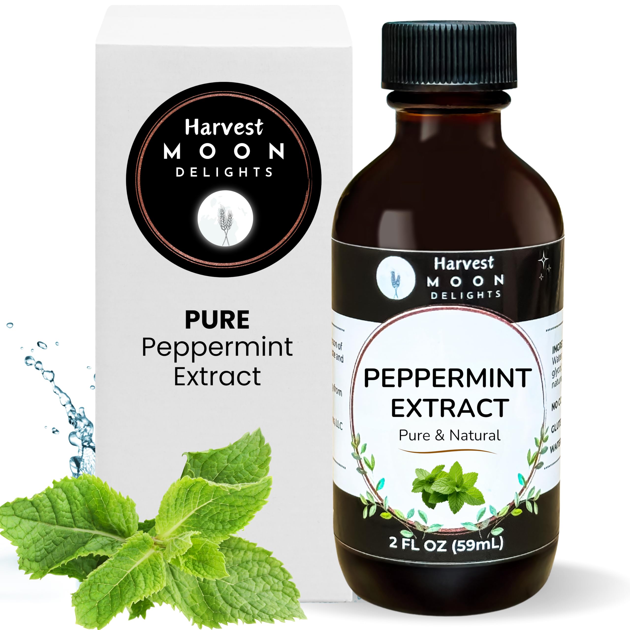 Pure Peppermint Extract - 2 oz - Water-Soluble - By Harvest Moon Delights - Peppermint Extract for Baking, Ice Cream, Drinks, and Candy - Peppermint Flavoring, Mint Extract, Peppermint Extract Food Grade