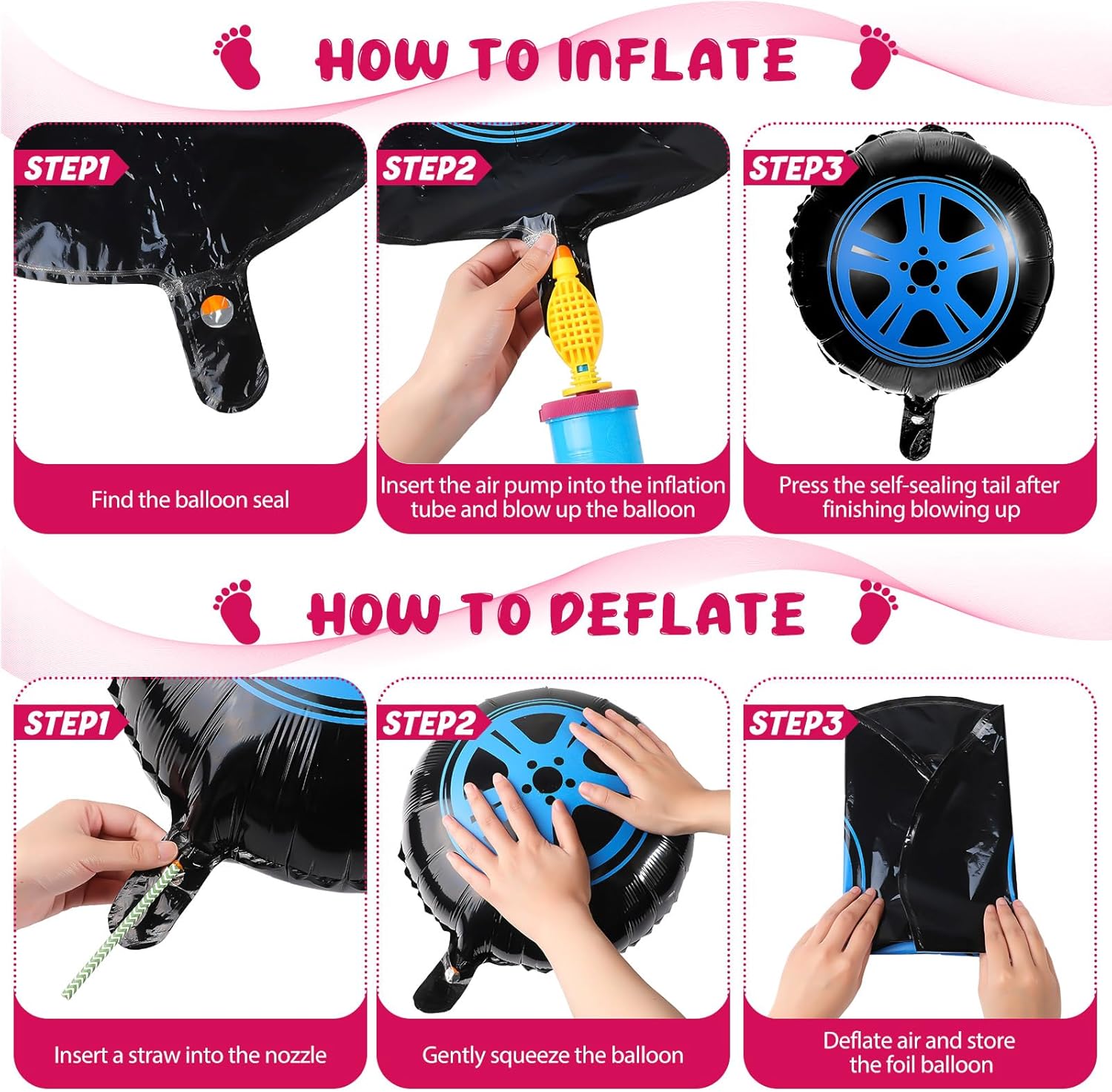 Lewtemi 16 Pcs Burnouts or Bow Foil Balloons Sets Black Blue Car Wheel Gender Reveal Bow Balloons for Baby Shower Gender Reveal Wedding Birthday Party Decoration - Image 3