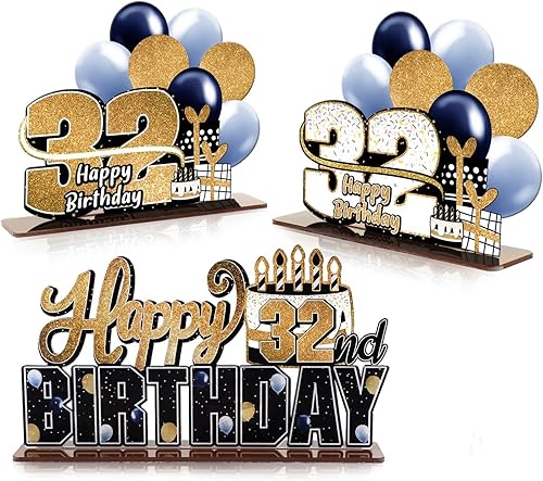 Miniatura 141 de LINGTEER Juego de centros de mesa de acrílico azul con texto en inglés «Happy 100th Birthday» – Decoración de regalo de fiesta de cumpleaños número