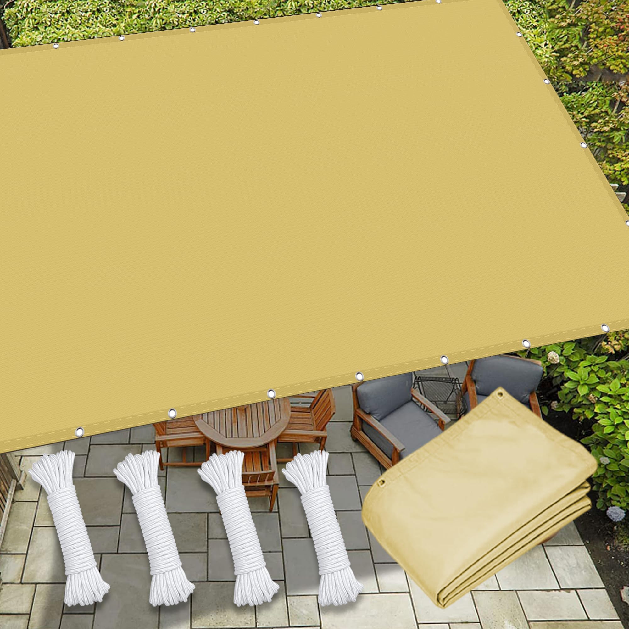 Voile d'ombrage 2.2 x 2.8 m anti-UV imperméable jaune sable pour grand balcon