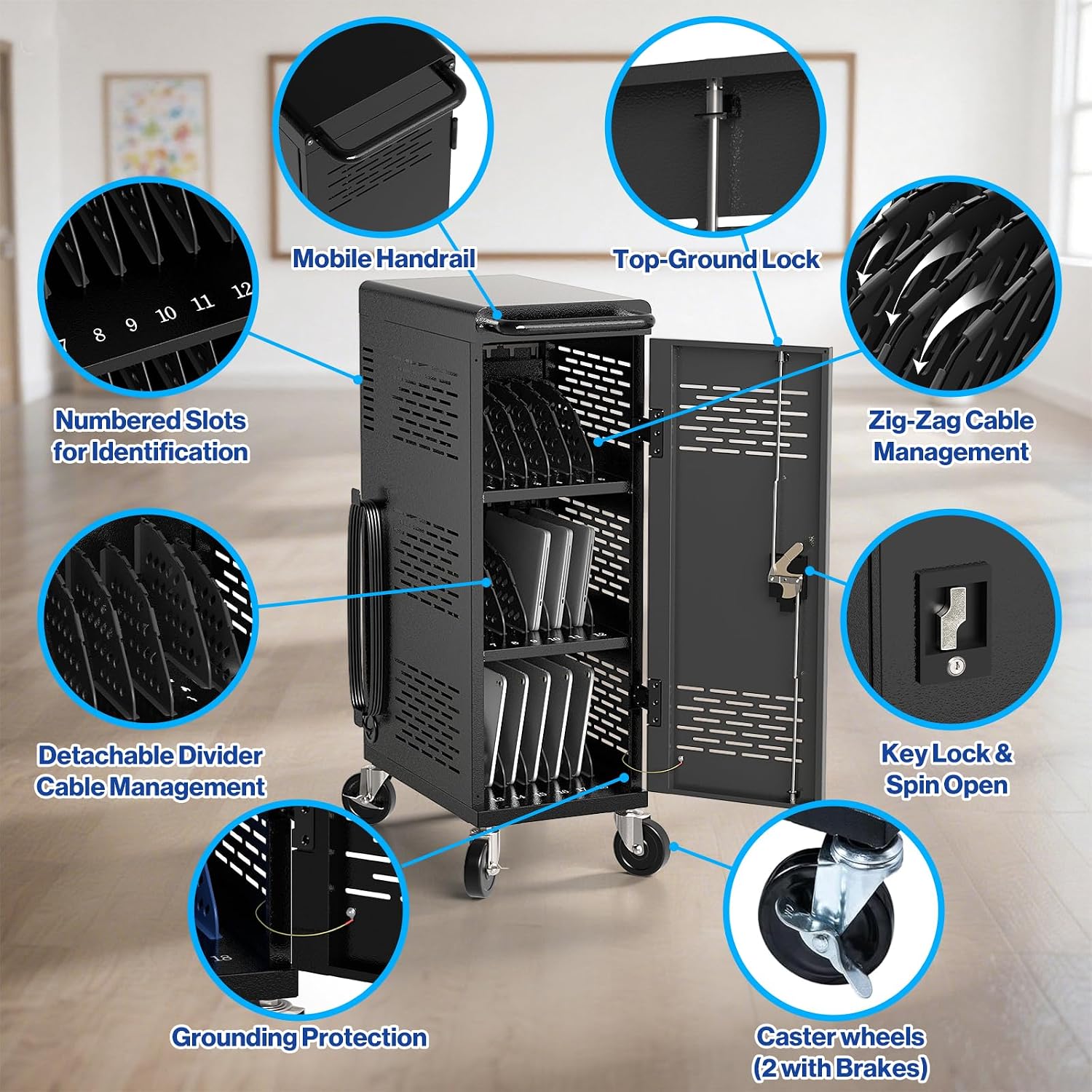 POCHAR Fully Assembled 18-Device Charging Cart for Chromebook up to 14'' image 4
