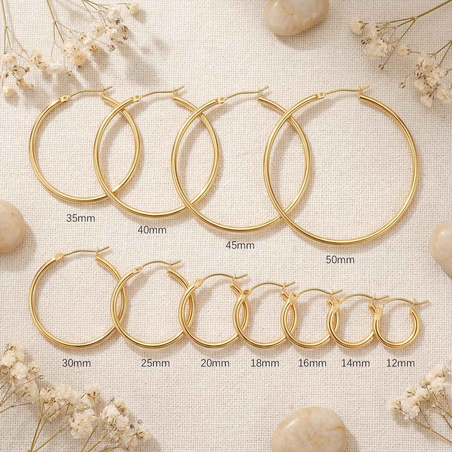 14K Gold Earrings for Women 14K Gold Hoop Earrings for Women Gold Hoop Earring for Womens Hoops Lightweight Classic Hoops Earring for Womens 12/14/16/18/20/25/30/35/40/45/50mm - Image 6