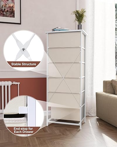 Miniatura 7 de Crestlive Products Torre de almacenamiento vertical para aparador, marco de acero resistente, parte superior de madera, cubos de tela fáciles de