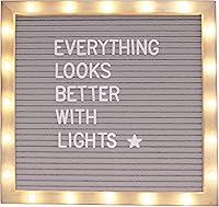 Vista 7 de Tablero de Letras THE ORIGINAL Tablero de Fieltro Gris con Soporte, Luces LED Integradas 10 x 10 - Tablero de Menú + Marco de Madera, 340 Letras