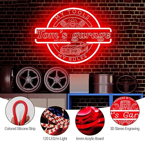 Miniatura 4 de Letrero de neón de garaje personalizado para decoración de pared, letrero LED de garaje personalizado, letrero personalizable con tu nombre para el