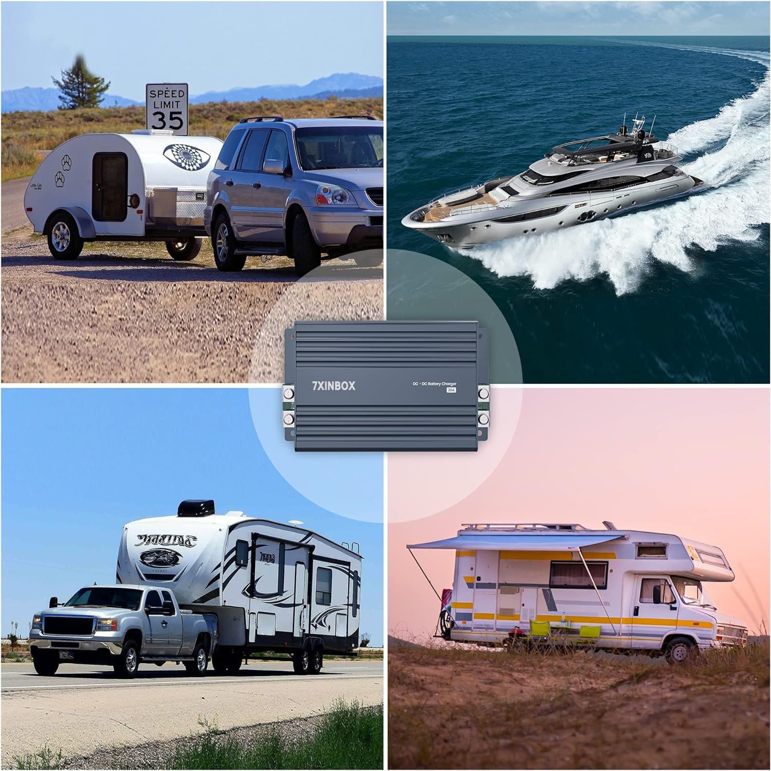 Cargador 12 V 20 A CC a CC (con Chip Inteligente), Cargador Inteligente de a Bordo para baterías NMP, LFP, AGM y de Gel para caravanas, vehículos comerciales, Yates y Barcos. 3 Niveles de