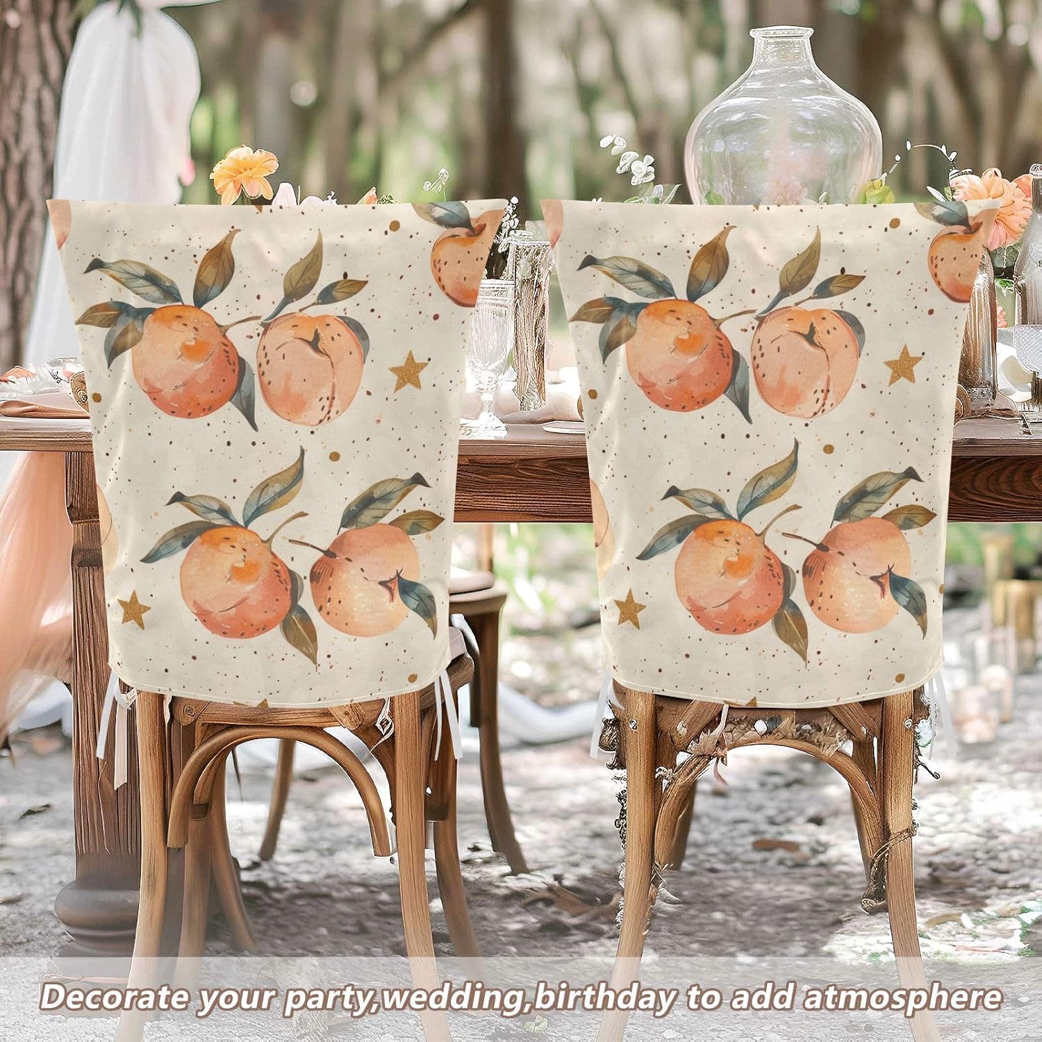ALAZA Vintage Peaches and Stars Chair Back Cover Set of 6, Washable Reusable Removable Chair Slipcovers Decorative Chair Cover for Home Kitchen Wedding Party