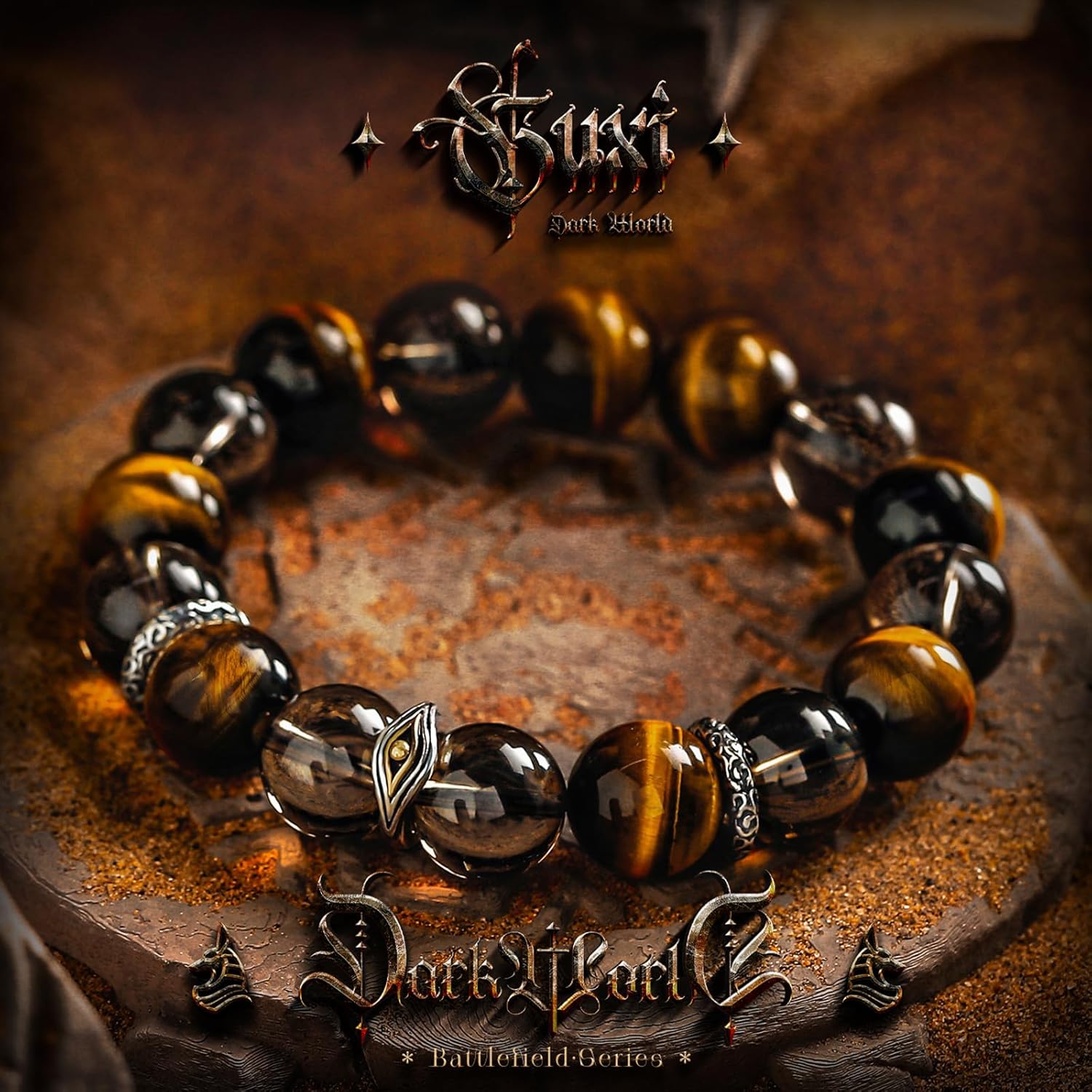 GUXI-Discerning Eye Tiger Eye Bracelet Men Natural Smoky Quartz Beaded Bracelets Handmade Premium Authentic Gemstone Beads Protection Crystals Vintage Silver Mens Birthday Gift Ideas
