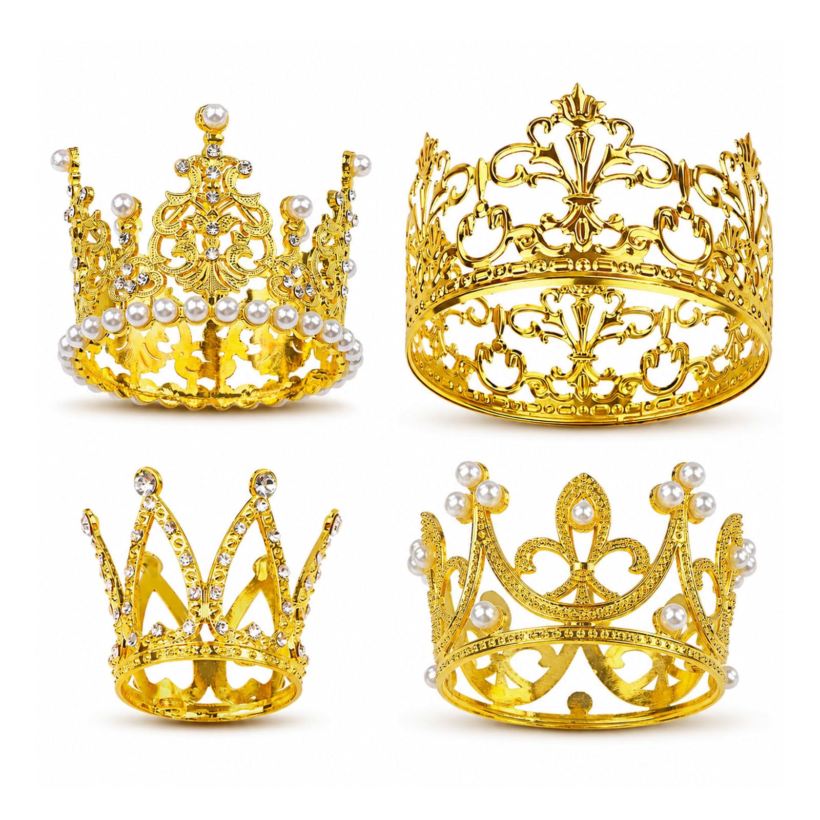 Dixiwuje 4 PCS Crown Cake Topper Gold Mini Crown Party Decor