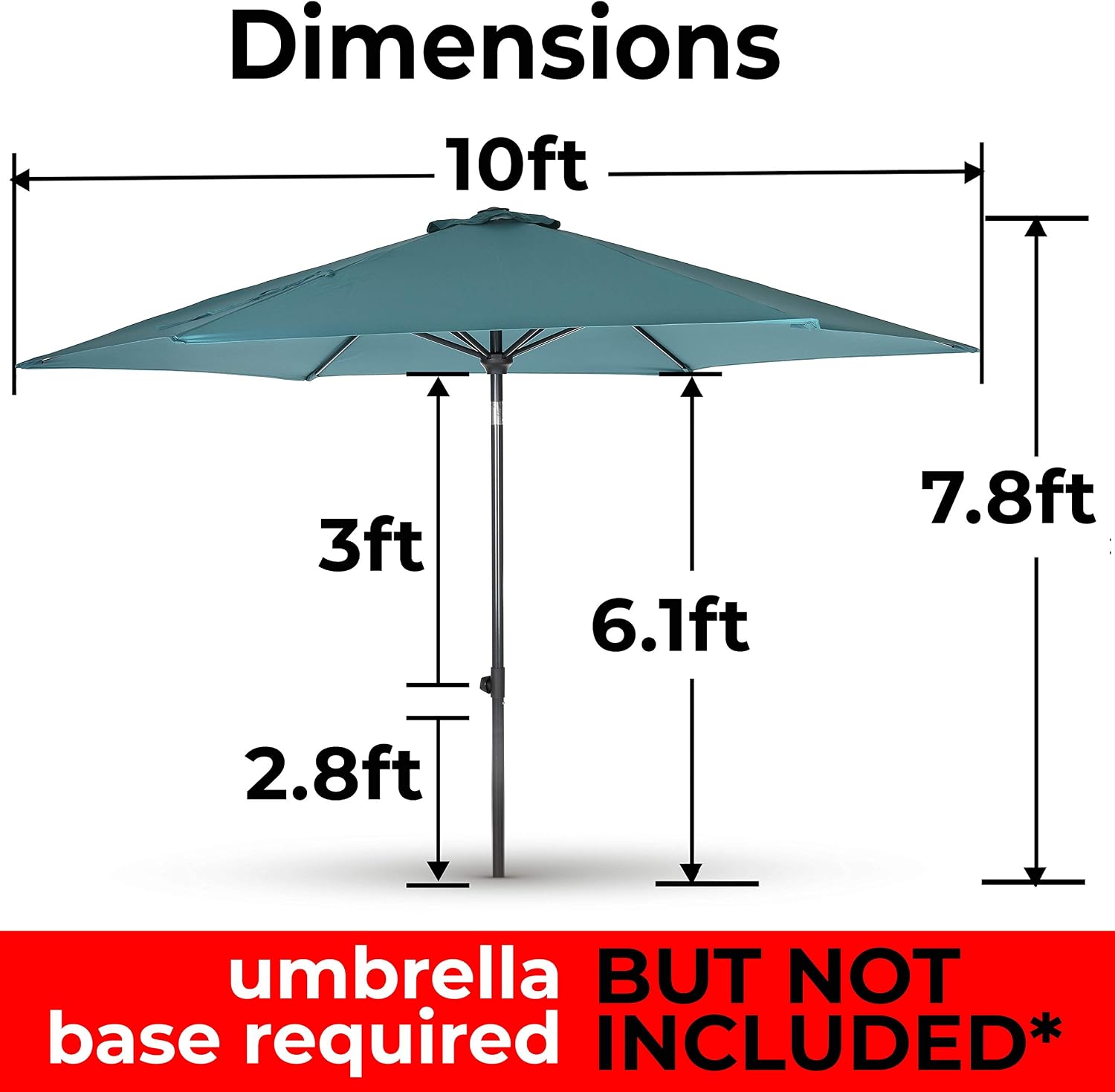Home Zone Living KUS0231U 10' (Teal) Tilting Patio Umbrella