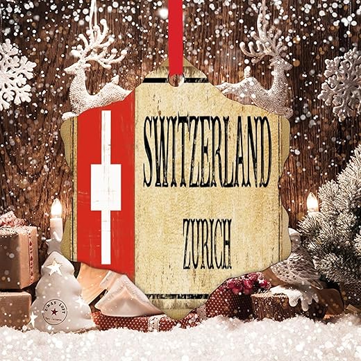 Swavecat Flag of Switzerland Christmas Ornaments for Tree Zurich Ceramic Christmas Ornaments Patriotic National Symbol Christmas Decorations Birthday Gift Merry