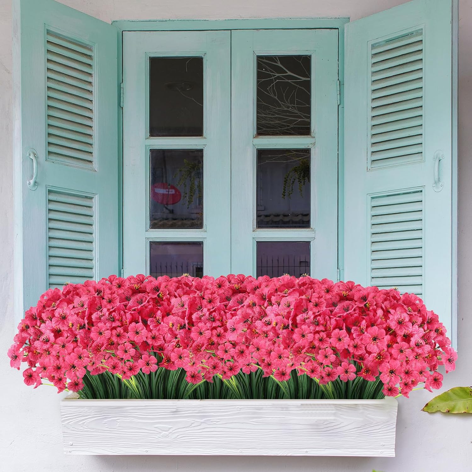 22 Bunches of Outdoor Artificial Flowers, UV Resistant Fake Flowers Artificial Silk Flowers with Plastic Plants for Indoor Outdoor Front Porch Hanging Planter Decoration (22, Rose Red) - Image 2