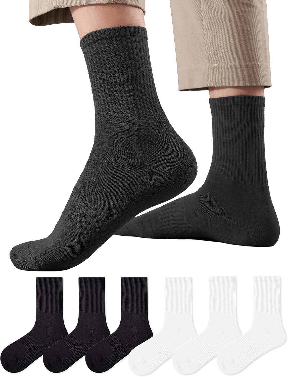 KRJ Crew Socks for Men - Cotton Breathable Mid-Calf Business Socks,3/6 Pairs