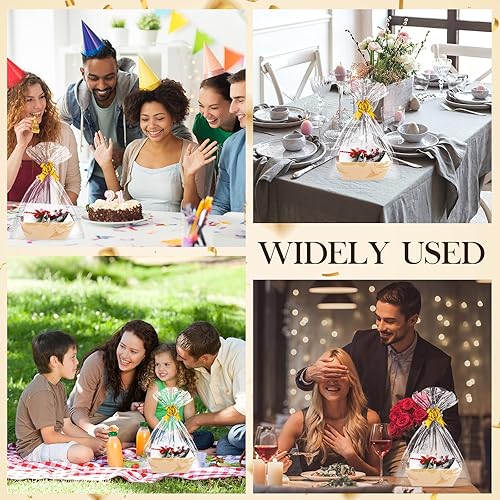 Miniatura 6 de AFOROEOA Paquete de 10 cestas vacías para regalos, cesta de regalo de papel kraft de 10 x 12 pulgadas de grosor con 10 lazos, 10 bolsas vacías de