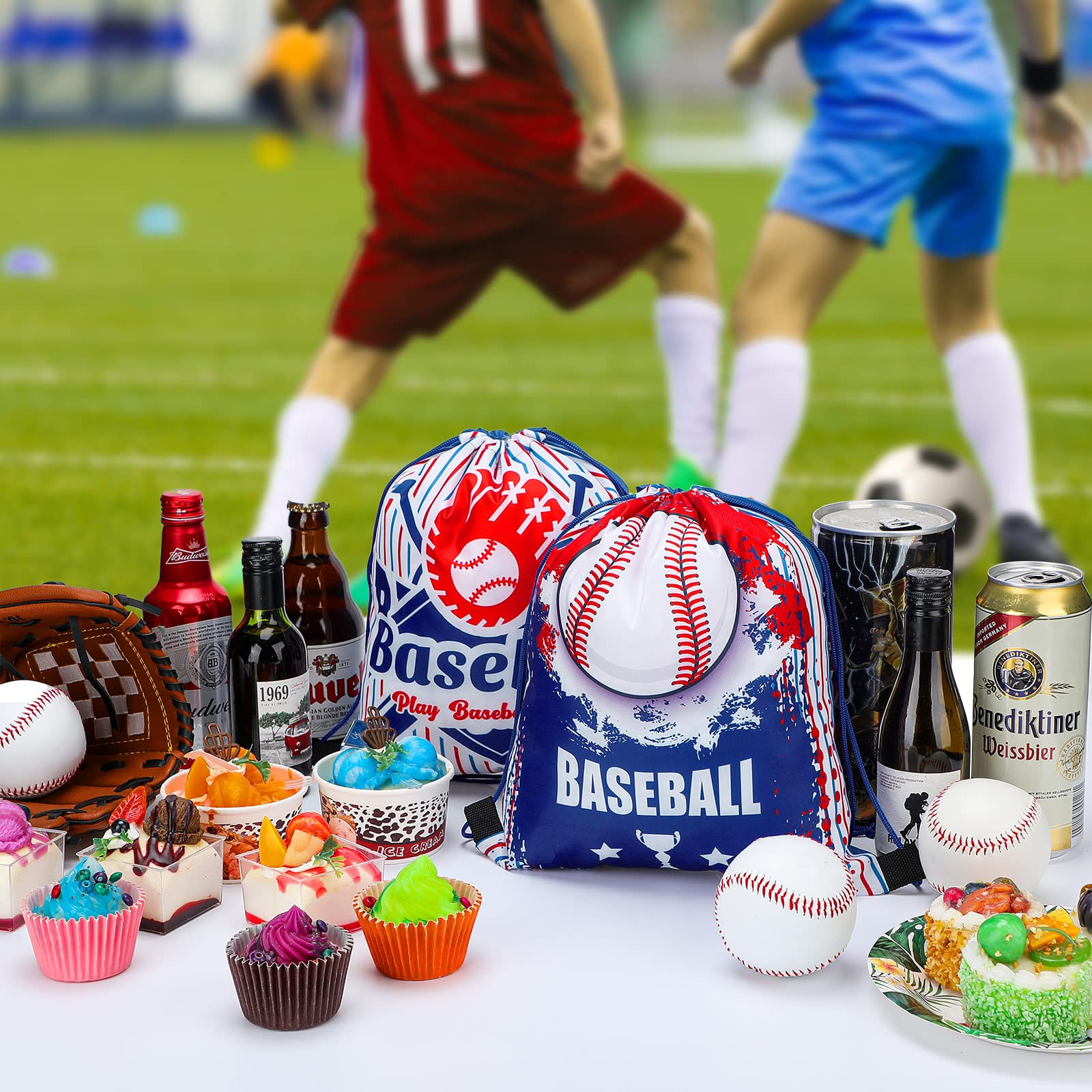 Qiuruoo 100pcs Baseball Snack Bags - Red & White Printed Goodie Bags For Team Parties, Birthday Favors, 6.69x9.84 Inches